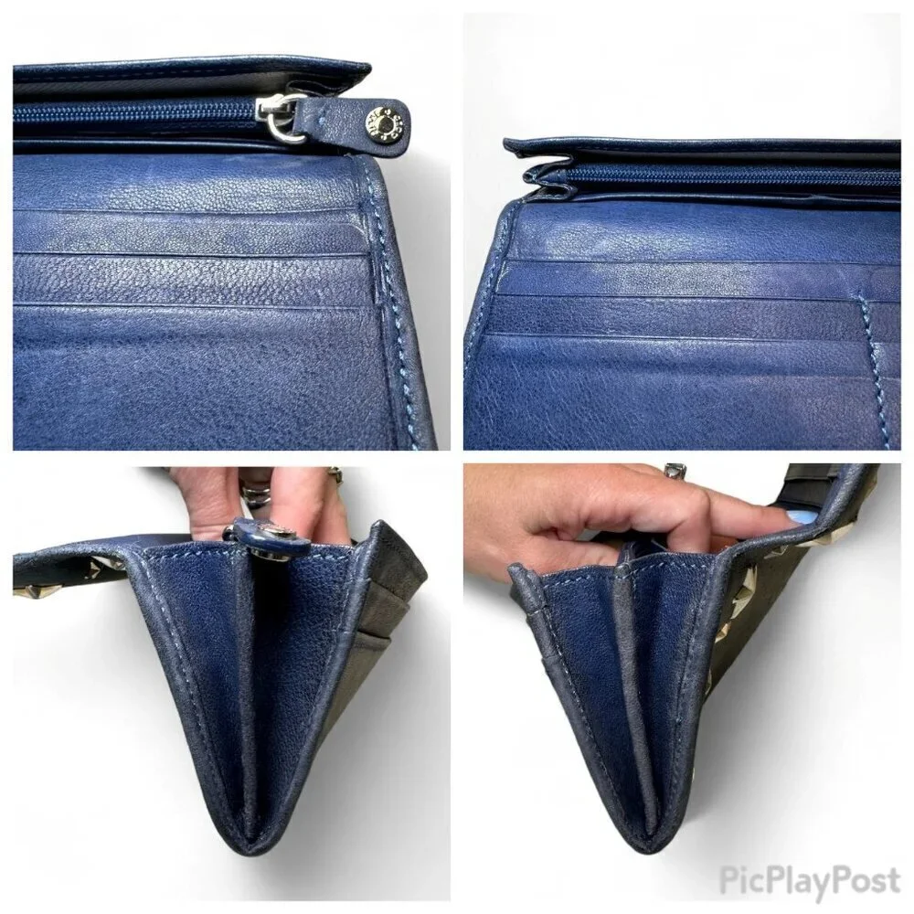 Jimmy Choo Navy Blue Long Leather Wallet with Silver Star Studs